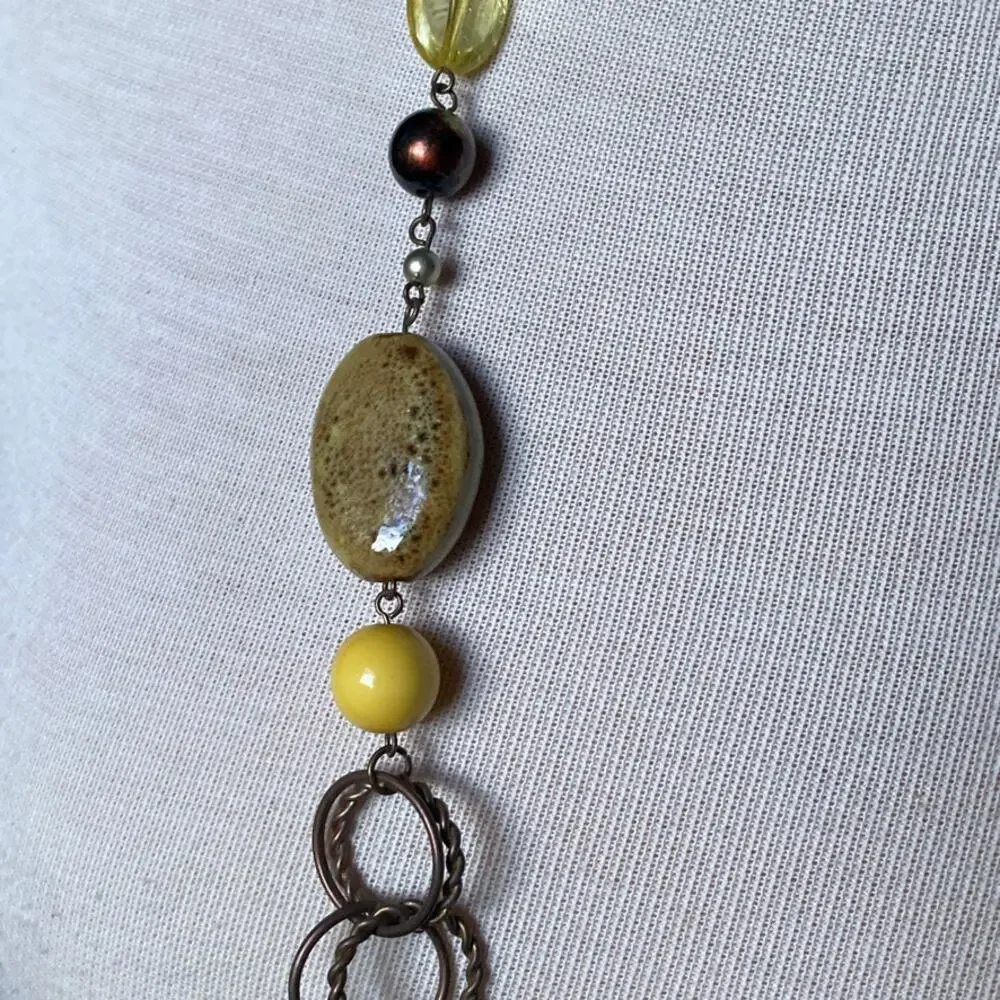 Bronze tone yellow accent long necklace